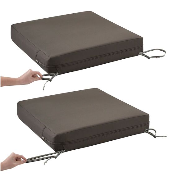 CLASSIC ACCESSORIES Ravenna Wasserabweisender Terrassen-Sitzkissen-Bezug und Schaumstoff, quadratisch, 63,5 x 63,5 x 12,7 cm, Dunkeltaupe