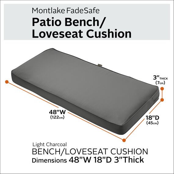 CLASSIC ACCESSORIES Montlake Wasserabweisendes Outdoor-Bankkissen, Terrassenmöbel, Schaukelkissen, 122 x 45 x 7,6 cm, Hellanthrazit, Terrassen-Loveseat Kissen