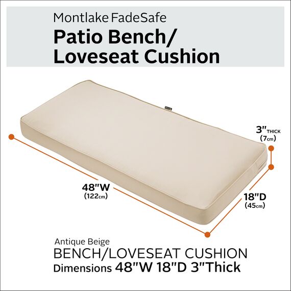 CLASSIC ACCESSORIES Montlake Wasserabweisendes Outdoor-Bankkissen, Terrassenmöbel, Schaukelkissen, 122 x 45 x 7,6 cm, antikes Beige, Terrassen-Loveseat Kissen