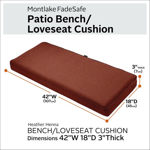 CLASSIC ACCESSORIES Montlake FadeSafe Wasserabweisendes Outdoor-Bankkissen, 107 x 46 x 7,5 cm, Heather Henna