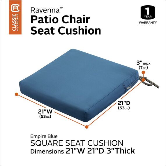 Classic Accessories Ravenna Sitzkissen, wasserabweisend, 53,3 x 53,3 x 7,6 cm, Empire Blue