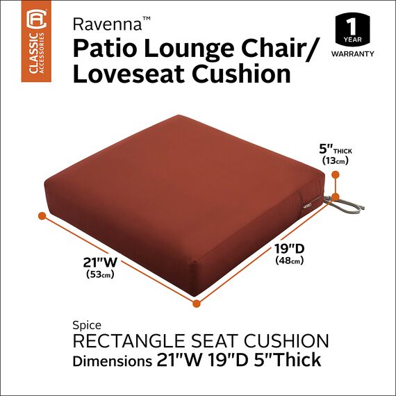 CLASSIC ACCESSORIES Ravenna Sitzkissen, wasserabweisend, 53,3 x 48,3 x 12,7 cm, Robustes Terrassenmöbelkissen mit Riemen, Gewürz- und Pfefferstreuer