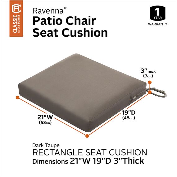 CLASSIC ACCESSORIES Ravenna Wasserabweisendes Terrassensitzkissen, 53,3 x 48,3 x 7,6 cm, Dunkeltaupe, Stuhl-Sitzkissen