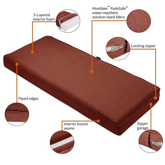 Classic Accessories Montlake Terrassenmöbelkissen, 137 cm B x 45,7 cm T x 7,6 cm Dicke, Heather Henna