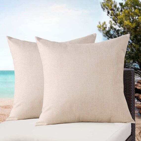 JOTOM Leinenoptik wasserdichte Kissenbezug, Einfarbig Kissenhülle Dekorative Sofakissen Kissenbezüge für Sofa Zimmer Balkon Terrasse Patio Garten Outdoor Außen Deko 45X45cm 2 Pack (Beige)