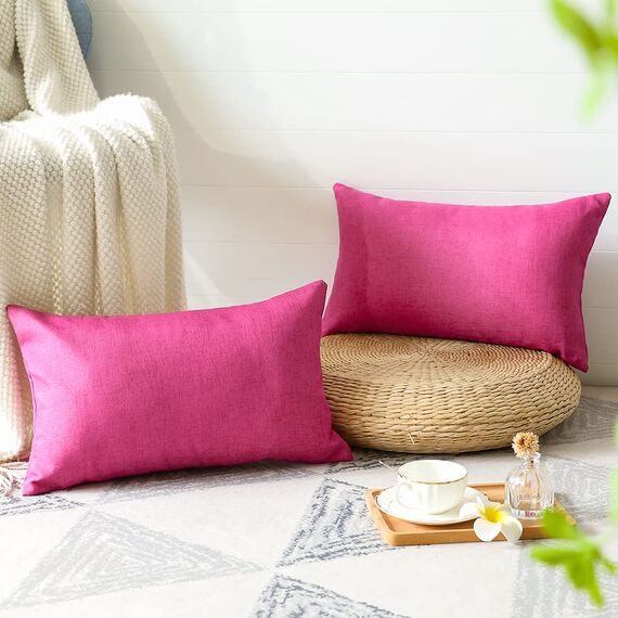 OTOSTAR 2 Stück wasserdichte dekorative Kissenbezüge für den Außenbereich, 30,5 x 50,8 cm, Garten-Kissenbezug, Terrassenkissen, für Couch, Zelt, Innenbereich, Sofa, Bank, Heimdekoration (Hot Pink)