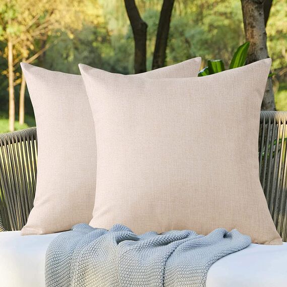 JOTOM Leinenoptik wasserdichte Kissenbezug, Einfarbig Kissenhülle Dekorative Sofakissen Kissenbezüge für Sofa Zimmer Balkon Terrasse Patio Garten Outdoor Außen Deko 45X45cm 2 Pack (Beige)