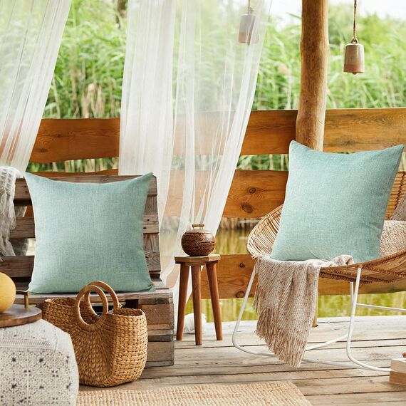 JOTOM Leinenoptik wasserdichte Kissenbezug, Einfarbig Kissenhülle Dekorative Sofakissen Kissenbezüge für Sofa Zimmer Balkon Terrasse Patio Garten Outdoor Außen Deko 45X45cm 2 Pack (Zitronengelb)