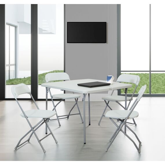 Office Star 5-teiliges Klapptisch- und Stuhl-Set aus Kunstharz, Hellgrau