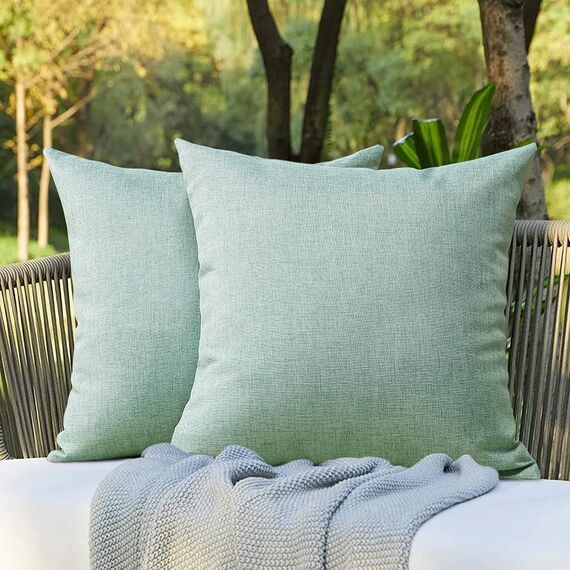 JOTOM Leinenoptik wasserdichte Kissenbezug, Einfarbig Kissenhülle Dekorative Sofakissen Kissenbezüge für Sofa Zimmer Balkon Terrasse Patio Garten Outdoor Außen Deko 45X45cm 2 Pack (Zitronengelb)