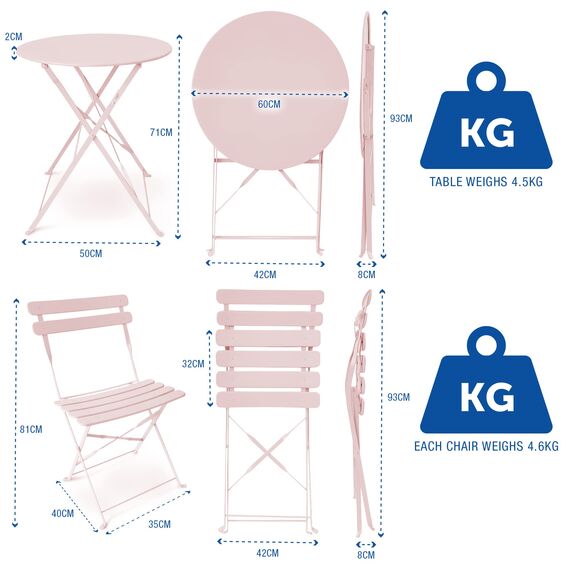 SUNMER Patio Bistro Set 3-teilig mit klappbarem Tisch und Stühlen - Gestell aus pulverbeschichtetem Stahl, leicht zu transportieren, jeder Stuhl kann 120 kg tragen - ideal für Garten, Terrasse, Balkon