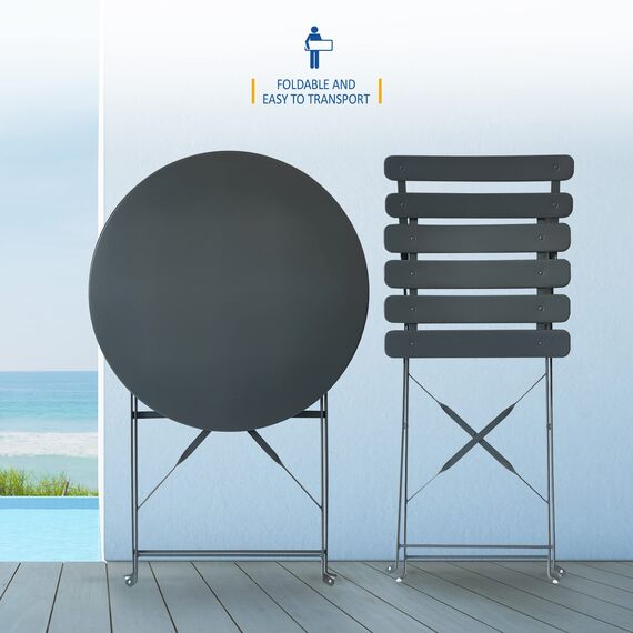 SUNMER Patio Bistro Set 3-teilig mit klappbarem Tisch und Stühlen - Gestell aus pulverbeschichtetem Stahl, leicht zu transportieren, jeder Stuhl kann 120 kg tragen - ideal für Garten, Terrasse, Balkon