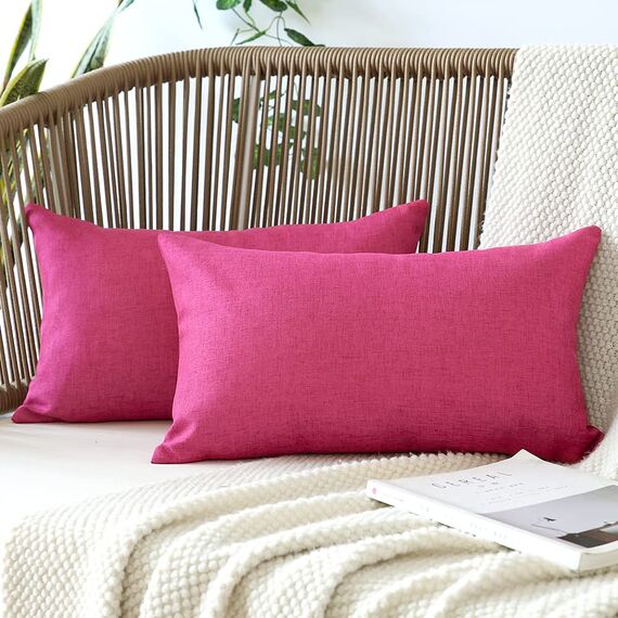 OTOSTAR 2 Stück wasserdichte dekorative Kissenbezüge für den Außenbereich, 30,5 x 50,8 cm, Garten-Kissenbezug, Terrassenkissen, für Couch, Zelt, Innenbereich, Sofa, Bank, Heimdekoration (Hot Pink)