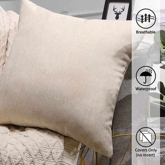 JOTOM Leinenoptik wasserdichte Kissenbezug, Einfarbig Kissenhülle Dekorative Sofakissen Kissenbezüge für Sofa Zimmer Balkon Terrasse Patio Garten Outdoor Außen Deko 45X45cm 2 Pack (Beige)