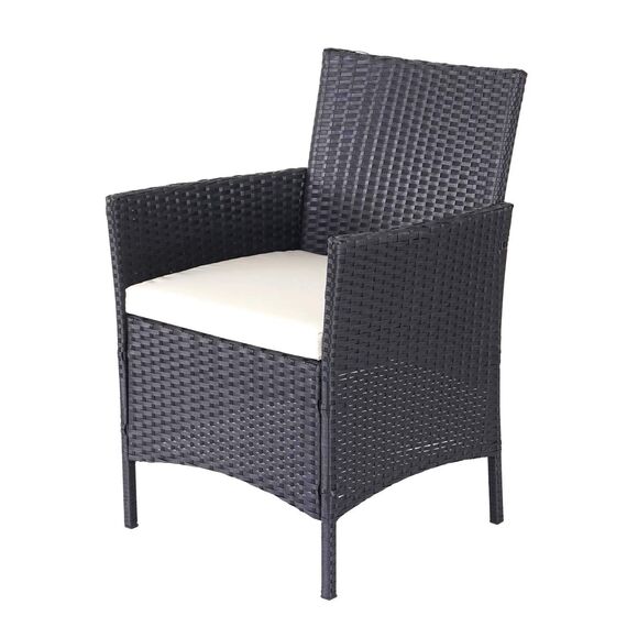 Mendler Poly-Rattan Garten-Garnitur HWC-D82, Sitzgruppe Lounge-Set - schwarz mit Kissen Creme