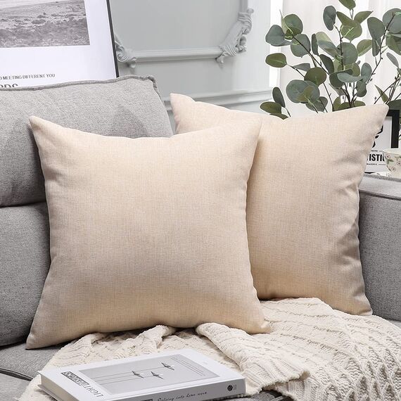 JOTOM Leinenoptik wasserdichte Kissenbezug, Einfarbig Kissenhülle Dekorative Sofakissen Kissenbezüge für Sofa Zimmer Balkon Terrasse Patio Garten Outdoor Außen Deko 45X45cm 2 Pack (Beige)