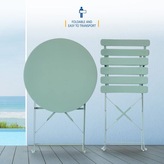 SUNMER Patio Bistro Set 3-teilig mit klappbarem Tisch und Stühlen - Gestell aus pulverbeschichtetem Stahl, leicht zu transportieren, jeder Stuhl kann 120 kg tragen - ideal für Gärten, Terrassen,
