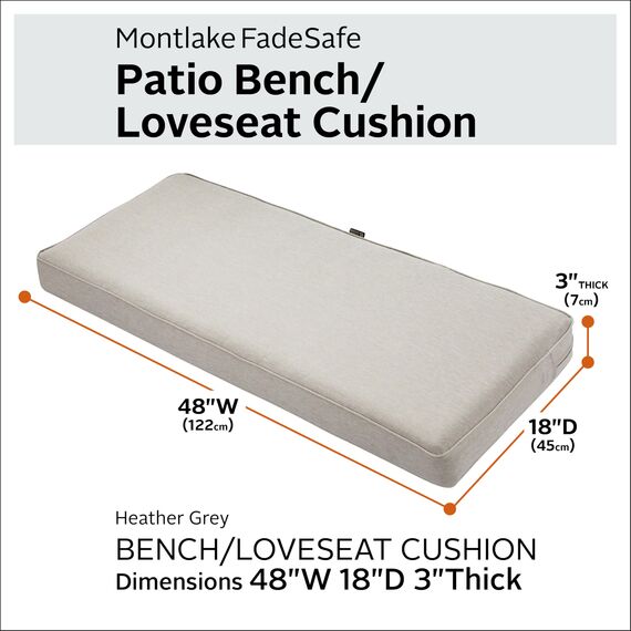CLASSIC ACCESSORIES Montlake Wasserabweisendes Outdoor-Bankkissen, Terrassenmöbel, Schaukelkissen, 122 x 45 x 7,6 cm, Grau meliert