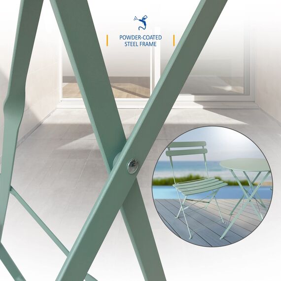 SUNMER Patio Bistro Set 3-teilig mit klappbarem Tisch und Stühlen - Gestell aus pulverbeschichtetem Stahl, leicht zu transportieren, jeder Stuhl kann 120 kg tragen - ideal für Gärten, Terrassen,