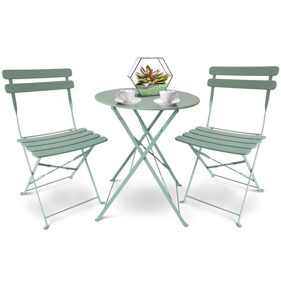 SUNMER Patio Bistro Set 3-teilig mit klappbarem Tisch und Stühlen - Gestell aus pulverbeschichtetem Stahl, leicht zu transportieren, jeder Stuhl kann 120 kg tragen - ideal für Gärten, Terrassen,