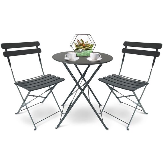 SUNMER Patio Bistro Set 3-teilig mit klappbarem Tisch und Stühlen - Gestell aus pulverbeschichtetem Stahl, leicht zu transportieren, jeder Stuhl kann 120 kg tragen - ideal für Garten, Terrasse, Balkon