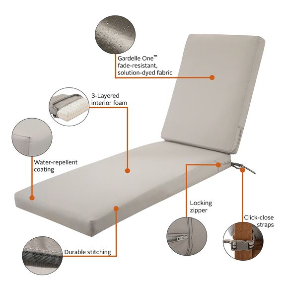 CLASSIC ACCESSORIES Ravenna Wasserabweisendes Terrassen-Chaiselkissen, 203 x 66 x 7,6 cm, Pilz, Outdoor-Sitzkissen