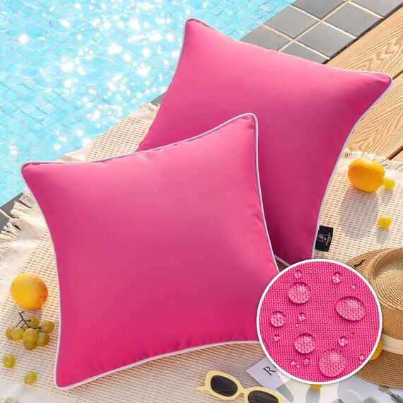 Phantoscope wasserdichte Outdoor-Kissenbezüge, unifarbene Dekokissenhüllen für Terrasse, Sofa, Zelt, Sunbrella, Neonrosa, 45 x 45 cm, 2er-Pack