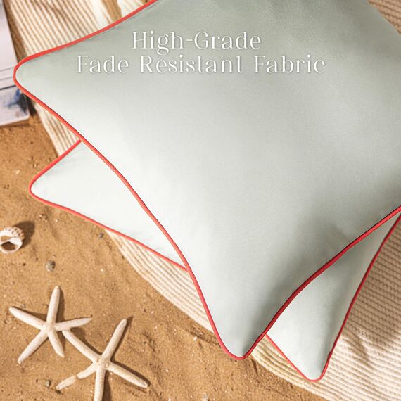 Phantoscope Wasserdichte Outdoor-Kissenbezüge mit Kontrastpaspel, dekorative quadratische Kissenhüllen für Terrasse, Sofa, Zelt, Sunbrella, Hellgrau, 45 x 45 cm, 2er-Pack