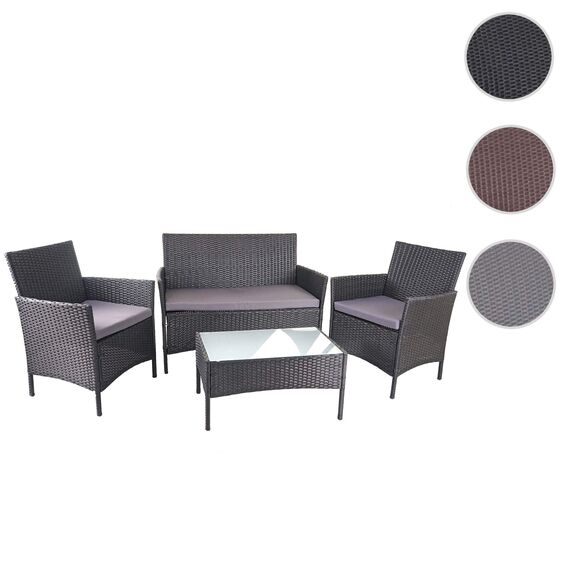 Mendler Poly-Rattan Garten-Garnitur HWC-D82, Sitzgruppe Lounge-Set - schwarz mit Kissen anthrazit