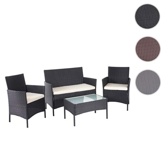 Mendler Poly-Rattan Garten-Garnitur HWC-D82, Sitzgruppe Lounge-Set - schwarz mit Kissen Creme