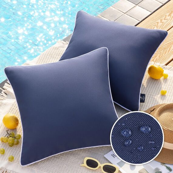 Phantoscope wasserdichte Outdoor-Kissenbezüge, unifarbene Dekokissenhüllen für Terrasse, Sofa, Zelt, Sunbrella, Dunkelblau, 50 x 50 cm, 2er-Pack