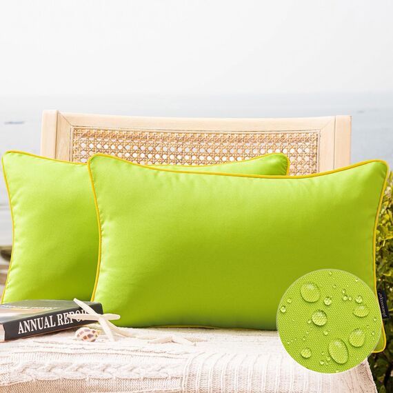 Phantoscope Wasserdichte Outdoor-Kissenbezüge mit Kontrastpaspel, dekorative quadratische Kissenhüllen für Terrasse, Sofa, Zelt, Sunbrella, Limettengrün, 30 x 50 cm, 2er-Pack