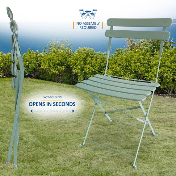 SUNMER Patio Bistro Set 3-teilig mit klappbarem Tisch und Stühlen - Gestell aus pulverbeschichtetem Stahl, leicht zu transportieren, jeder Stuhl kann 120 kg tragen - ideal für Gärten, Terrassen,