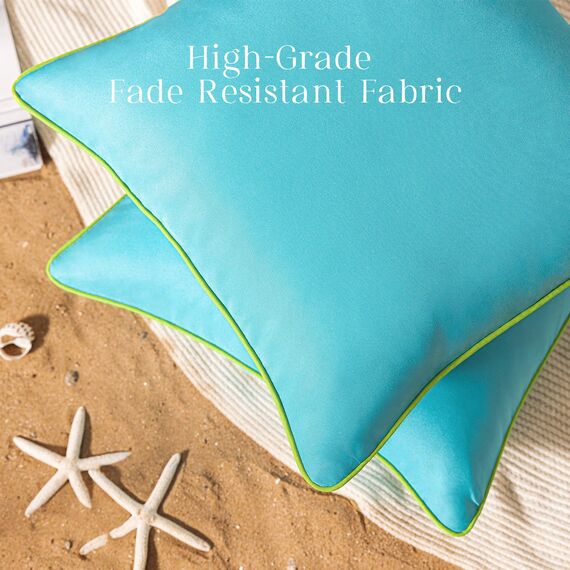 Phantoscope Wasserdichte Outdoor-Kissenbezüge mit Kontrastpaspel, dekorative quadratische Kissenhüllen für Terrasse, Sofa, Zelt, Sunbrella, Himmelblau, 50 x 50 cm, 2er-Pack