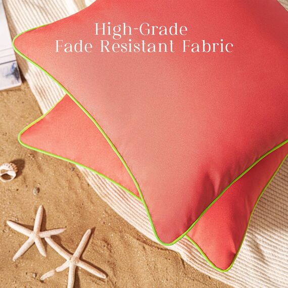 Phantoscope Wasserdichte Outdoor-Kissenbezüge mit Kontrastpaspel, dekorative quadratische Kissenhüllen für Terrasse, Sofa, Zelt, Sunbrella, Rosarot, 30 x 50 cm, 2er-Pack