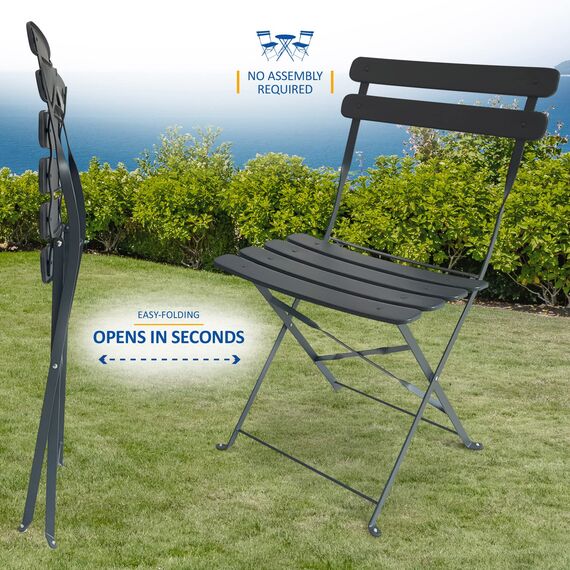 SUNMER Patio Bistro Set 3-teilig mit klappbarem Tisch und Stühlen - Gestell aus pulverbeschichtetem Stahl, leicht zu transportieren, jeder Stuhl kann 120 kg tragen - ideal für Garten, Terrasse, Balkon