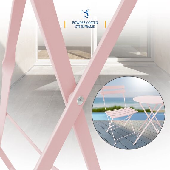 SUNMER Patio Bistro Set 3-teilig mit klappbarem Tisch und Stühlen - Gestell aus pulverbeschichtetem Stahl, leicht zu transportieren, jeder Stuhl kann 120 kg tragen - ideal für Garten, Terrasse, Balkon