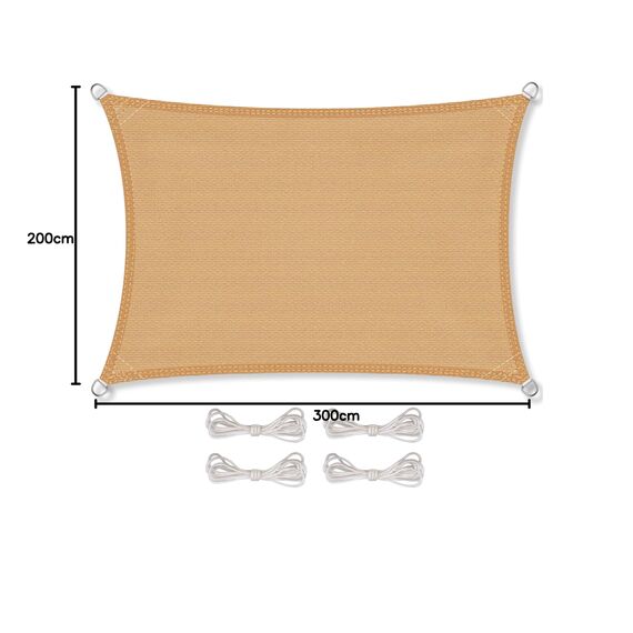 CelinaSun Sonnensegel inkl Befestigungsseile Premium HDPE wetterbeständig atmungsaktiv Rechteck 2 x 3 m Sand beige