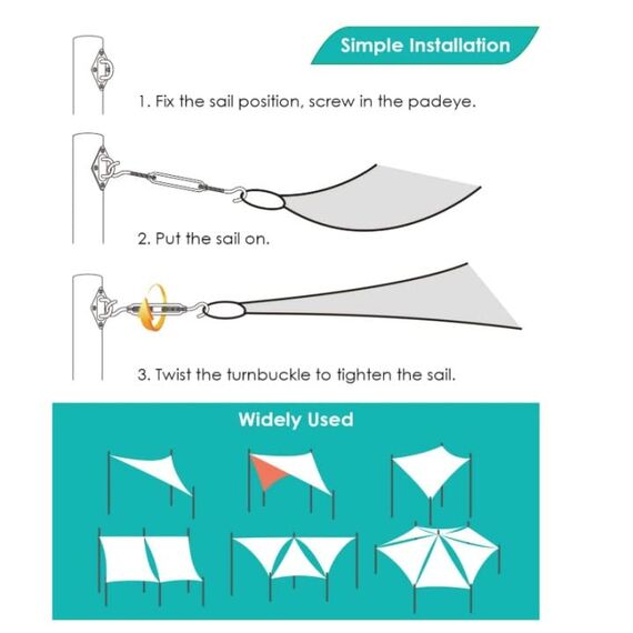 Morzejar Sonnensegel-Befestigungsset, 304 Edelstahl, strapazierfähig, dreieckig, rechteckig und quadratisch (M6, schwarz), 40 Stück