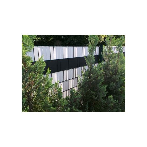 Plantiflex Sichtschutz Rolle 35m Blickdicht PVC Zaunfolie Windschutz für Doppelstabmatten Zaun (Stein-Grau)