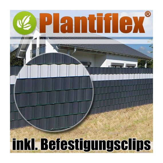Plantiflex Sichtschutz Rolle 35m Blickdicht PVC Zaunfolie Windschutz für Doppelstabmatten Zaun (Anthrazit)