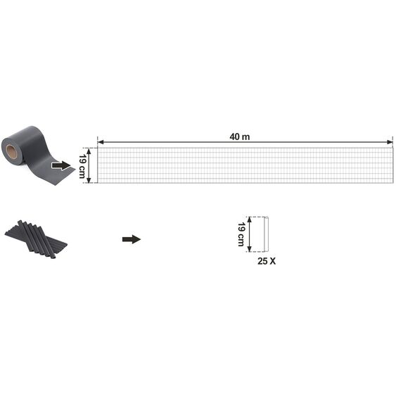 SONGMICS PVC Sichtschutzstreifen, Zaunfolie 40 m x 19 cm, extra dick und Blickdicht, mit 25 x Befestigungsclips, anthrazit GPJ040H