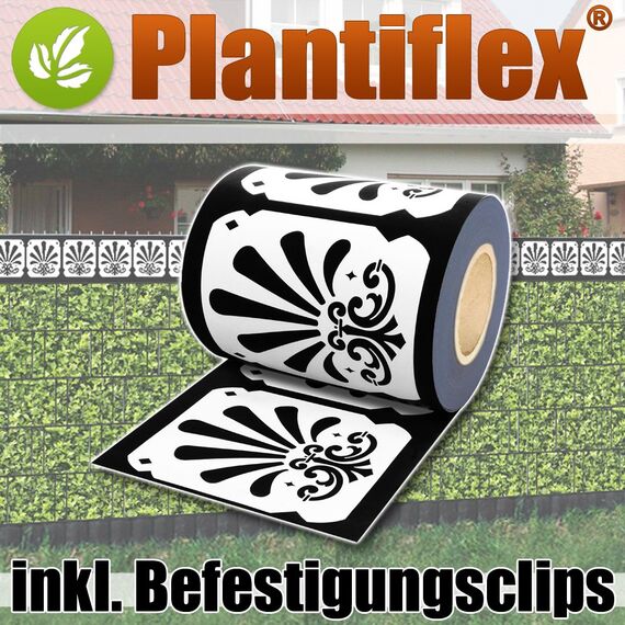 Plantiflex Sichtschutz Rolle 35m Blickdicht PVC Zaunfolie Windschutz für Doppelstabmatten Zaun (Zierstreifen-Ornament)