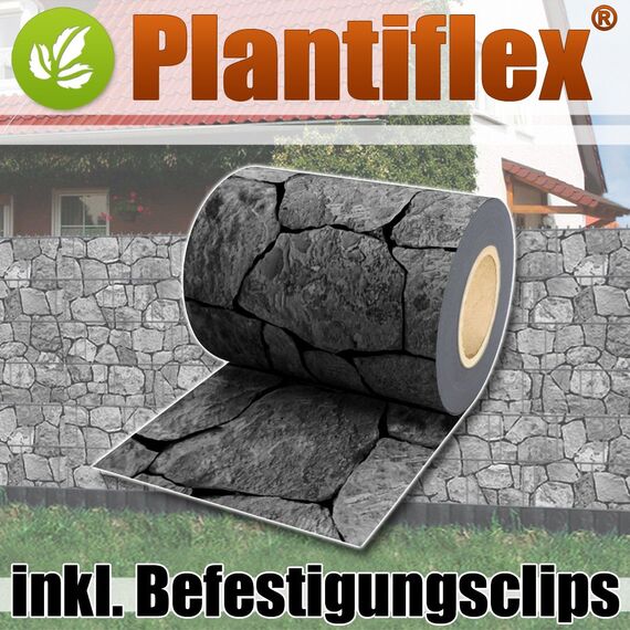 Plantiflex Sichtschutz Rolle 35m Blickdicht PVC Zaunfolie Windschutz für Doppelstabmatten Zaun (Stein-Anthrazit)