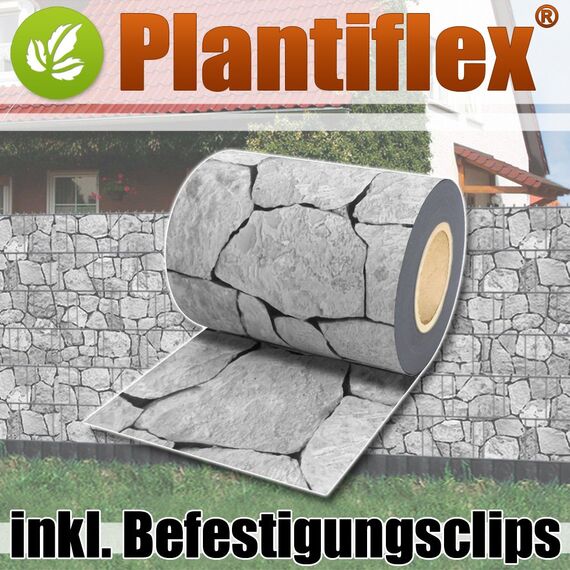 Plantiflex Sichtschutz Rolle 35m Blickdicht PVC Zaunfolie Windschutz für Doppelstabmatten Zaun (Stein-Grau)