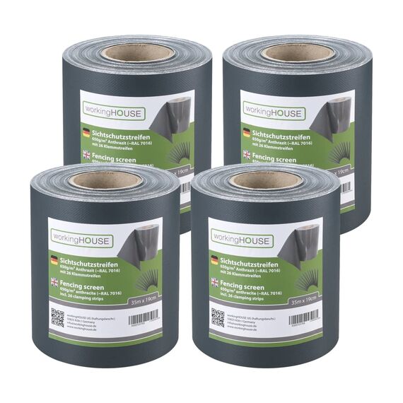 workingHOUSE PVC Sichtschutzstreifen 650g/m² Premium für Doppelstabmatten Zaun – 4er Spar-Set (140m Gesamtlänge), Anthrazit RAL 7016 | Wind- & Blickschutz, wetterfest, inkl. Clips