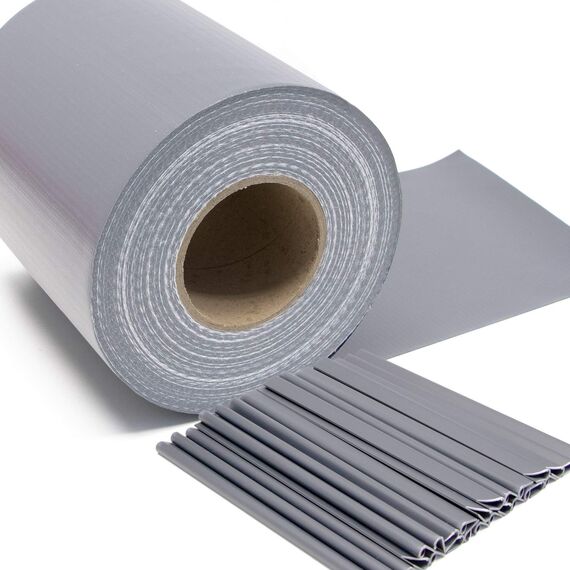 MERCEO Stabmattenzaun-Sichtschutzstreifen, PVC-Folie in Grau/Fenstergrau, 19 cm hoch, 50 m lang, inkl. 40 Befestigungsclips, Zubehör zur Verkleidung von Doppelstabmattenzäunen und Einzelstabmattenzäun