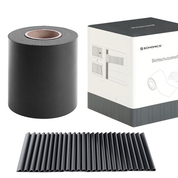 SONGMICS PVC Sichtschutzstreifen, Zaunfolie 40 m x 19 cm, extra dick und Blickdicht, mit 25 x Befestigungsclips, anthrazit GPJ040H