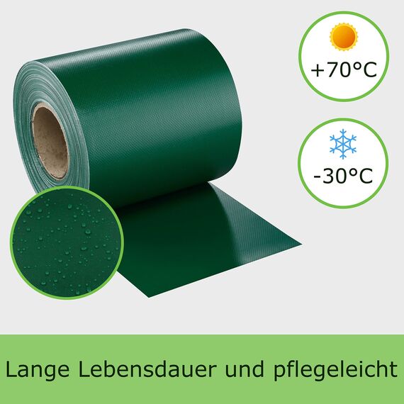 WORKINGHOUSE PVC Sichtschutzstreifen 650g/m² Premium für Doppelstabmatten Zaun – 35m Rolle, Grün RAL 6005 | Wind- & Blickschutz, wetterfest, inkl. Clips