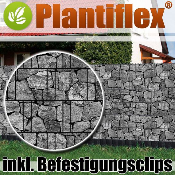 Plantiflex Sichtschutz Rolle 35m Blickdicht PVC Zaunfolie Windschutz für Doppelstabmatten Zaun (Stein-Anthrazit)